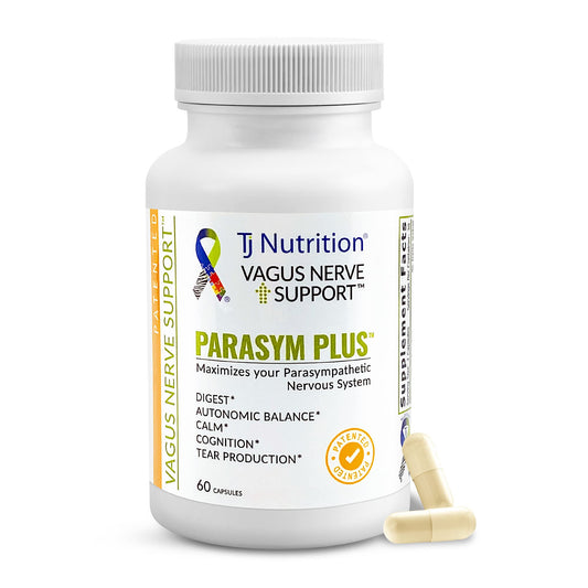 TJ Nutrition Parasym Plus bottle may support vagus nerve function and digestive comfort.