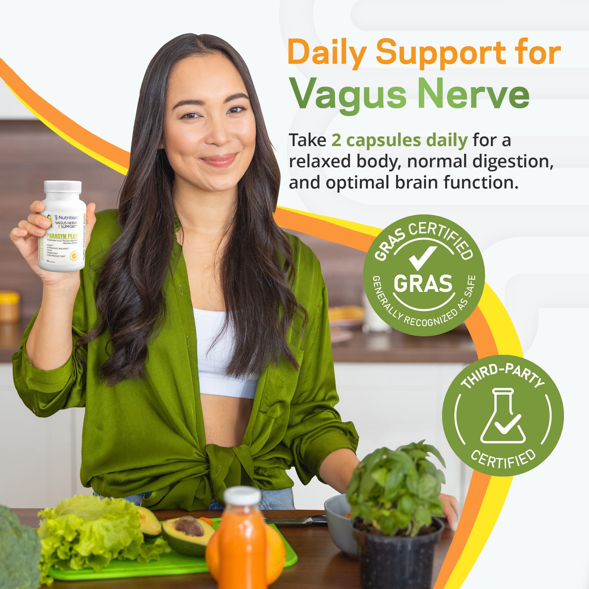 TJ Nutrition Parasym Plus packaging label; may reflect a patented formula for vagus nerve support.