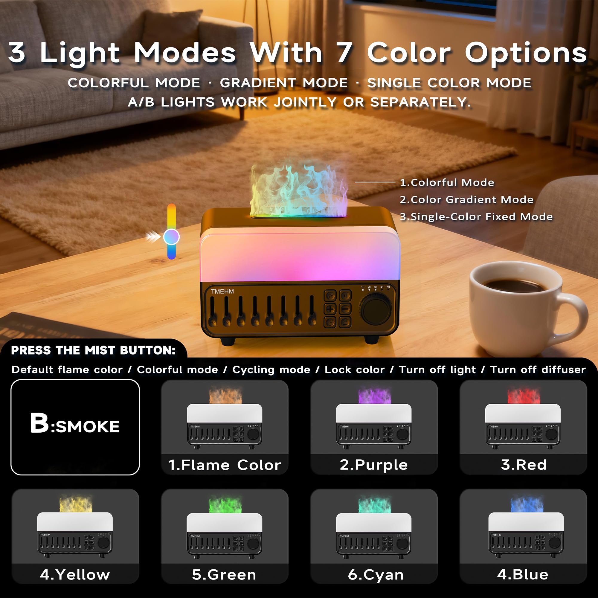 TMEHM 2026 aroma diffuser mist and flame-like mood lighting.