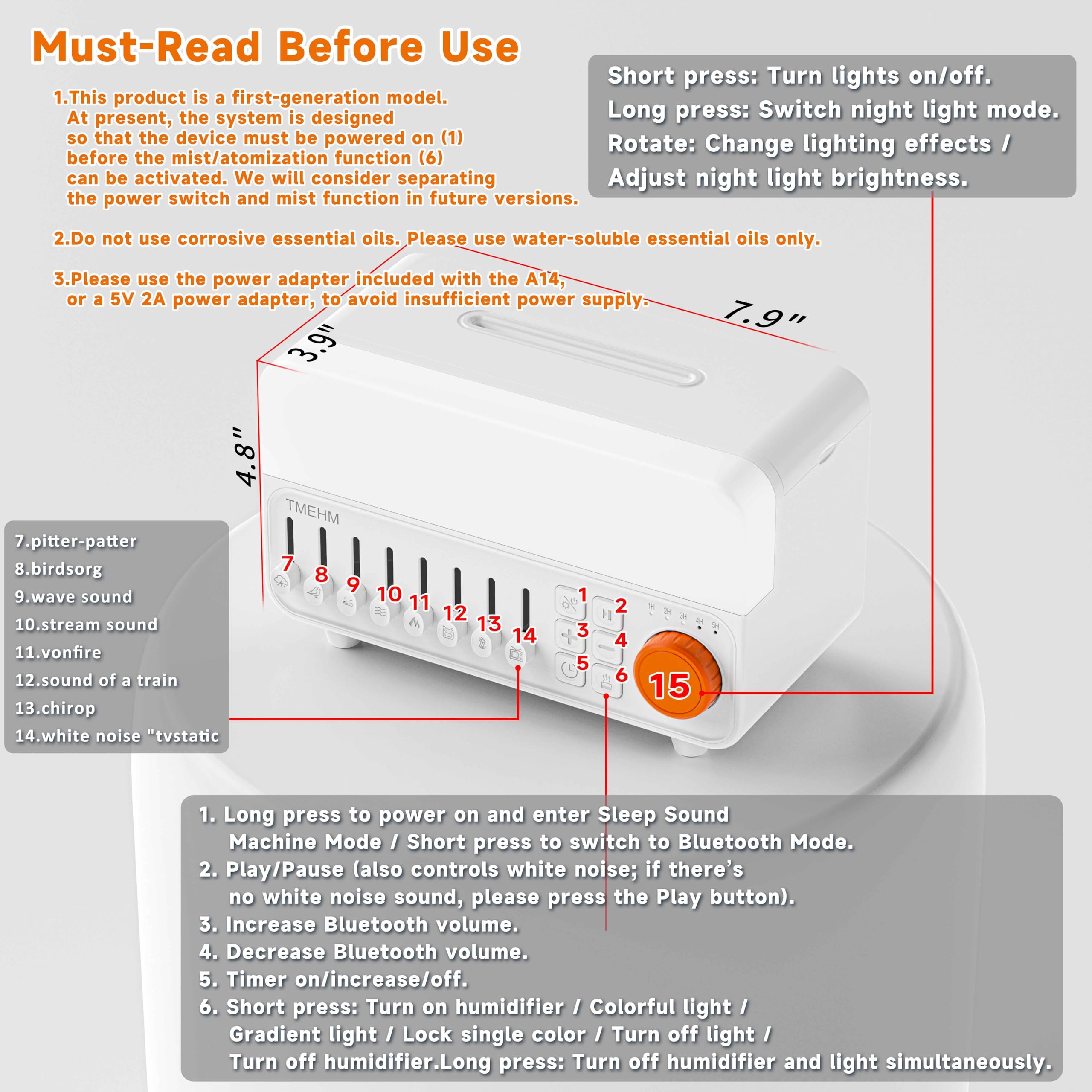 TMEHM diffuser timer function automatically shuts off all features.