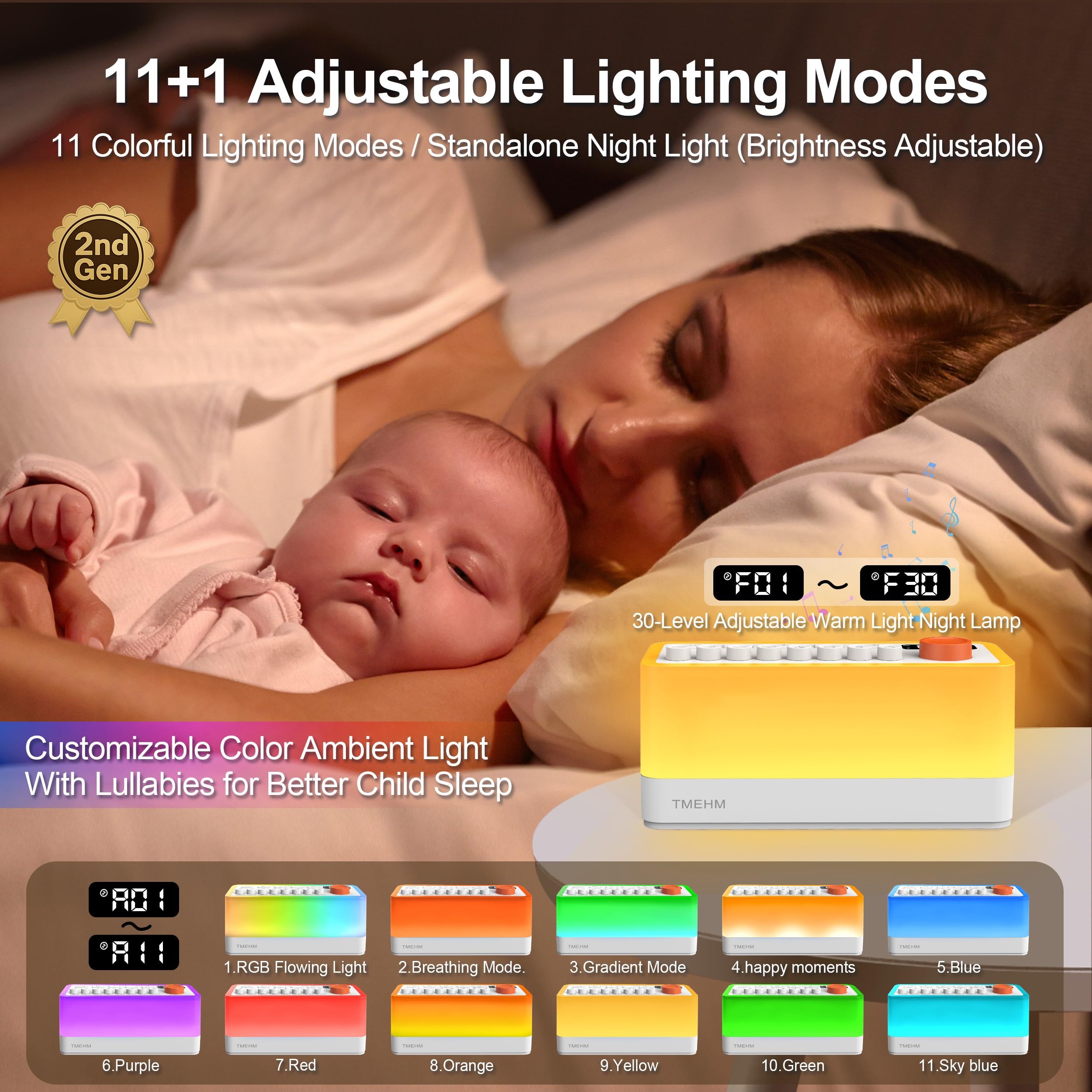 TMEHM sleep sound machine night light creating warm, soothing glow for bedtime