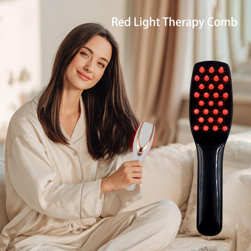 TMOSSO red-light comb closeup shows sleek design for portable daily use.