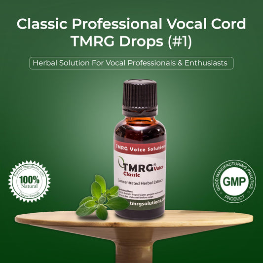 Close-up of TMRG drops ready to soothe the throat.