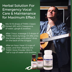 TMRG Synergy Oil demonstrated for warm-up routines and vocal preparation.
