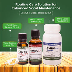 TMRG Cocoa-Flavored Herbal Powder dissolving in a drink for daily vocal support.