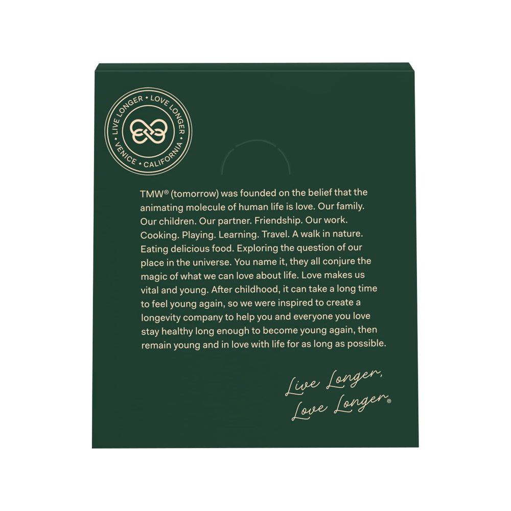 TMW Essential Longevity sachet dissolving in coffee for steady energy.