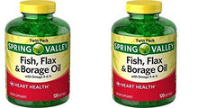 TNDCKP Spring Valley softgels bottles; fish, flax, and borage oil for daily heart health support.