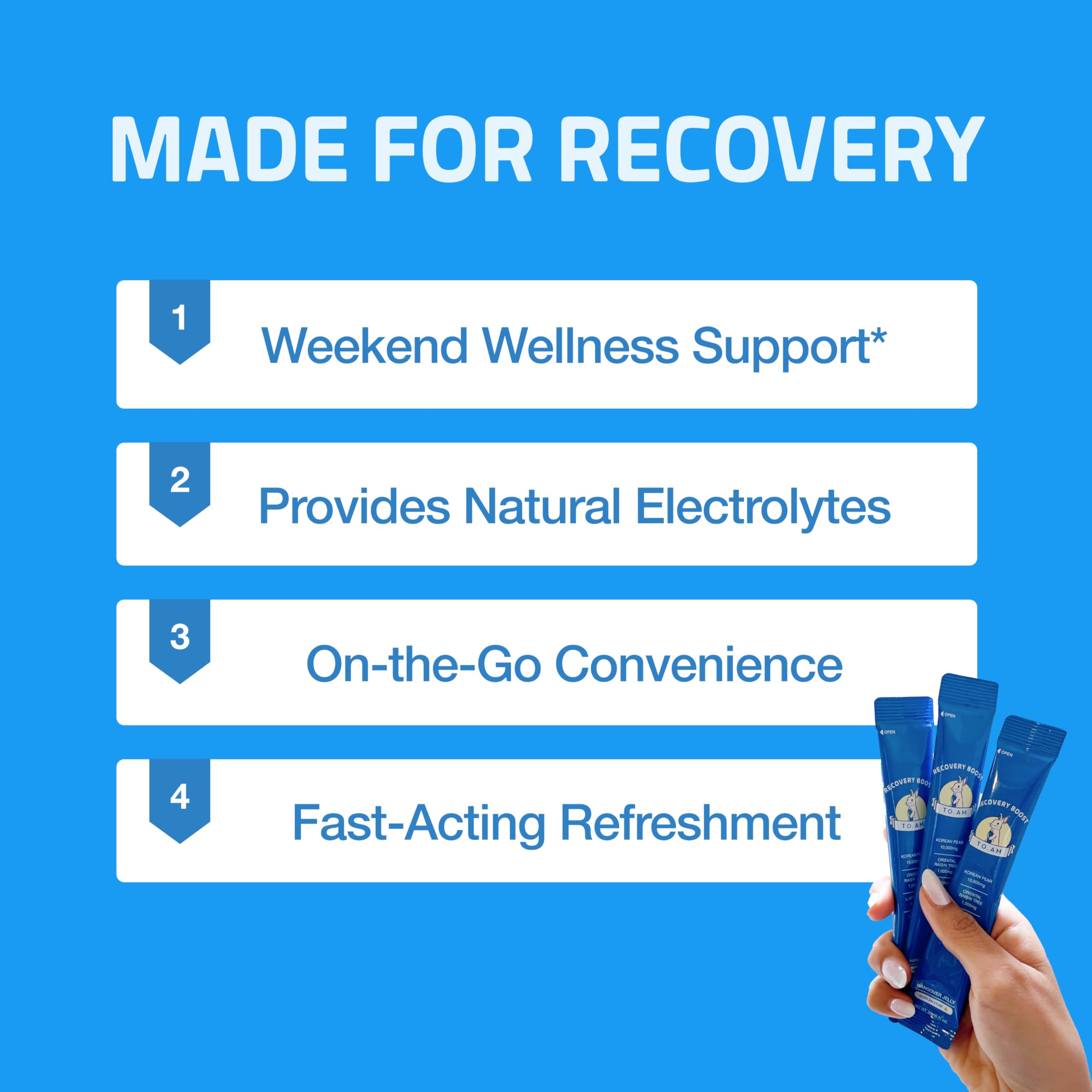 TO. AM Recovery Boost jelly stick dissolves easily for fast consumption after events.