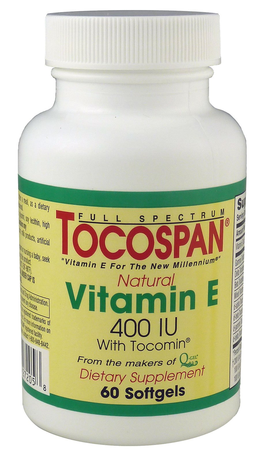 TOCOSPAN Full Spectrum Vitamin E softgel bottle, 60-count, for daily antioxidant support