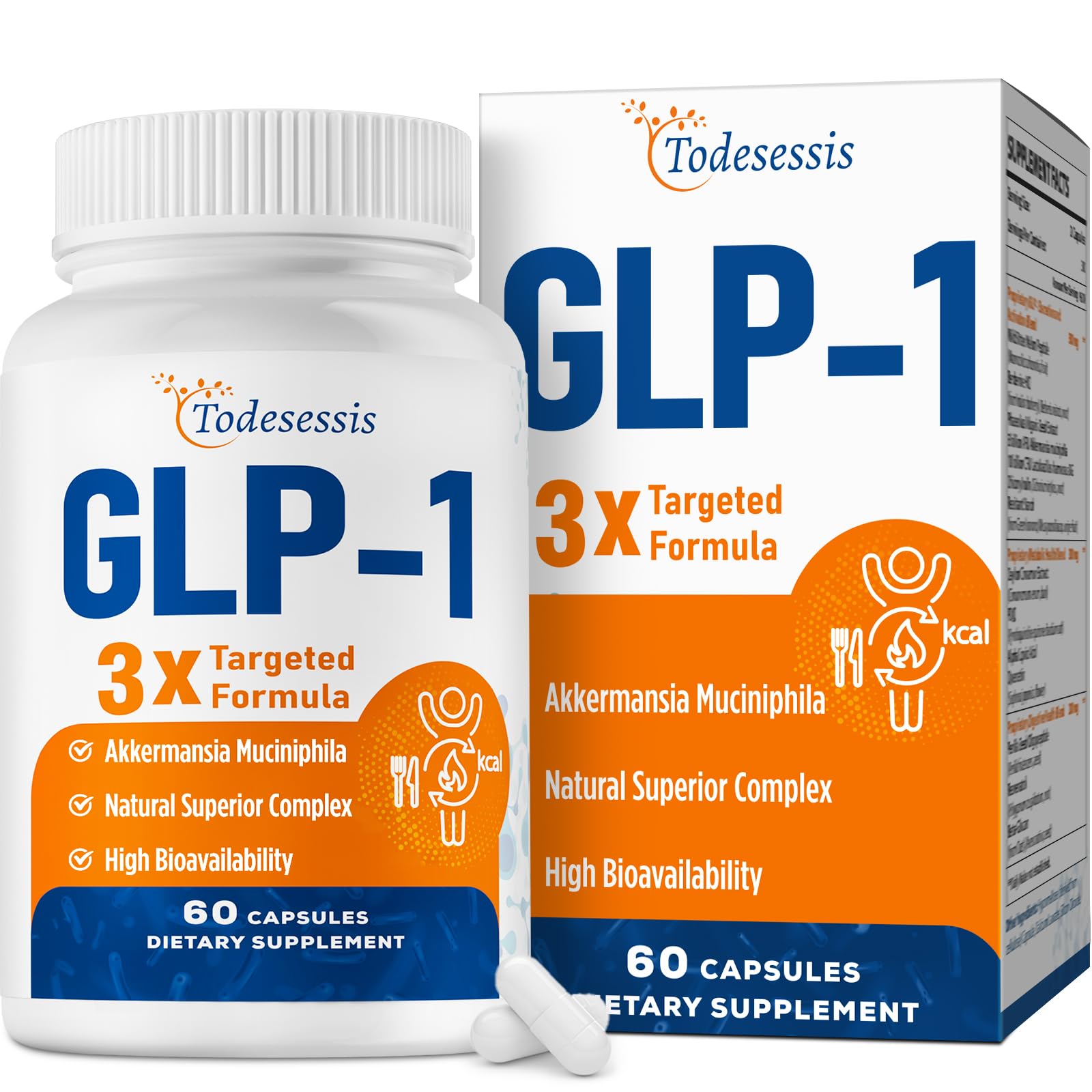 Todesessis GLP-1 bottle displays the vegan formula for digestive support.