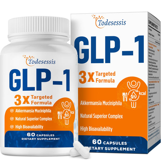 Todesessis GLP-1 bottle displays the vegan formula for digestive support.