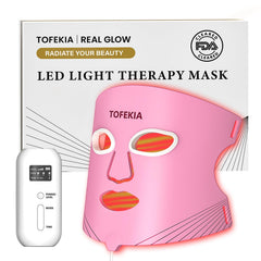 TOFEKIA red light mask on face for balanced complexion and acne support.