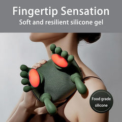 TOlegen-strap-secured-green massager demonstrates hands-free wear during activities