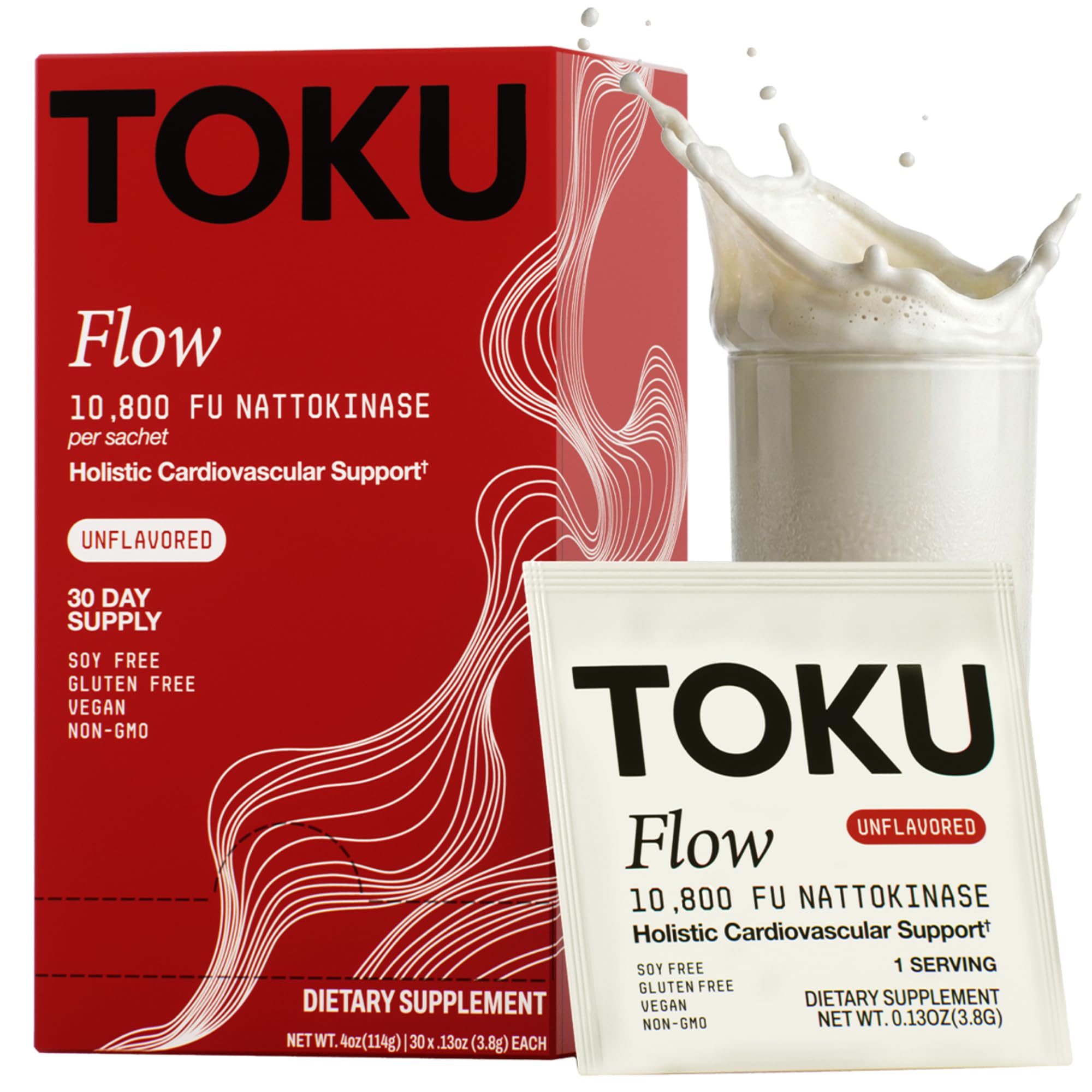 Toku Flow nattokinase 10800fu powder packet may support daily circulation.