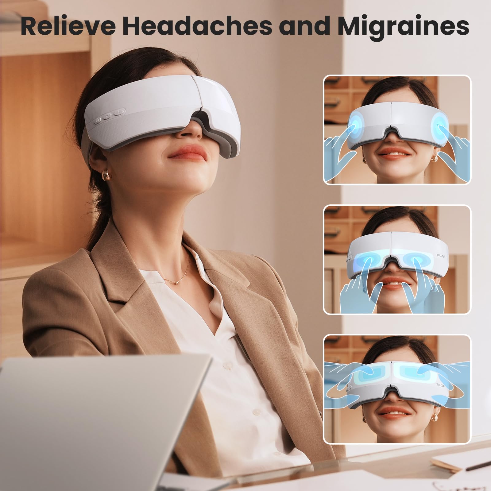 TOLOCO Eye Massager travel-friendly folded design illustrates portability for on-the-go use.