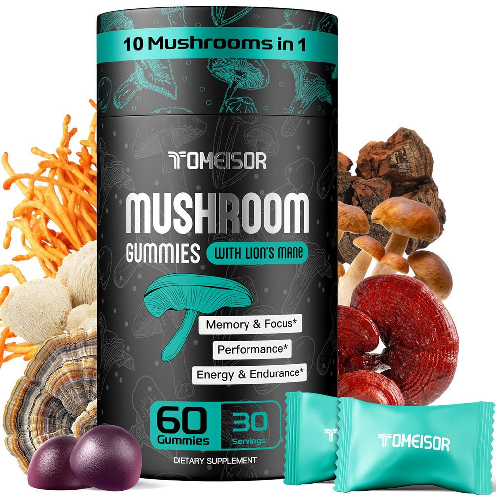 TOMEISOR Lions Mane Gummies bottle for convenient daily focus support.
