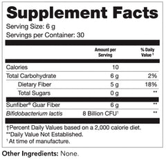 Sunfiber GI bottle showing 5g prebiotic fiber and 8B probiotics.