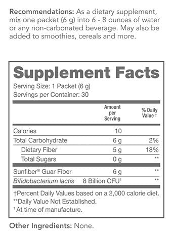 Tomorrow's Nutrition Sunfiber GI on-the-go packets for fiber and probiotics.