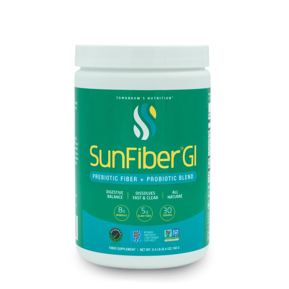 Tomorrow's Nutrition Sunfiber GI powder dissolves quickly for easy mixing.