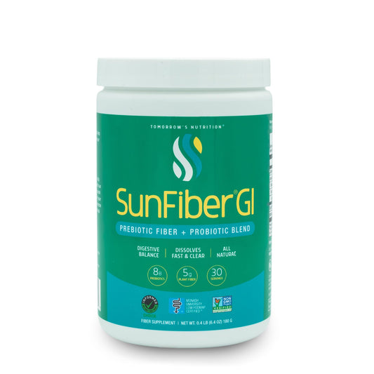 Tomorrow's Nutrition Sunfiber GI powder dissolves quickly for easy mixing.