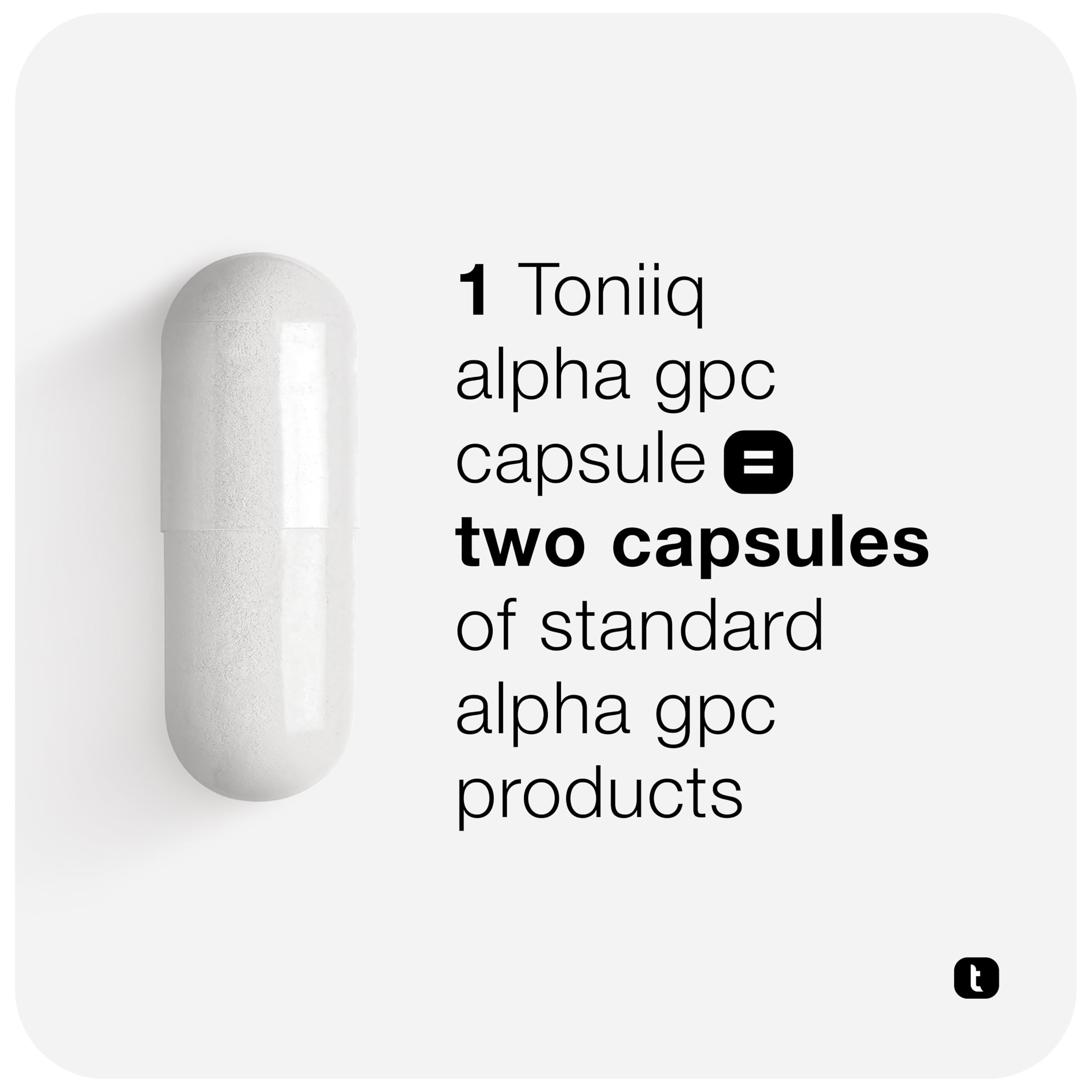 Toniiq Alpha GPC bottle label showing 90%+ purity and strong absorption