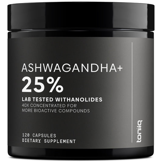 Toniiq Ashwagandha 40:1 extract bottle shows potency for daily use