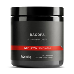 Toniiq Bacopa bottle front displaying premium high-potency formula for potential cognitive support.