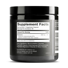Toniiq Berberine 90 capsules on shelf signaling long-lasting supply.