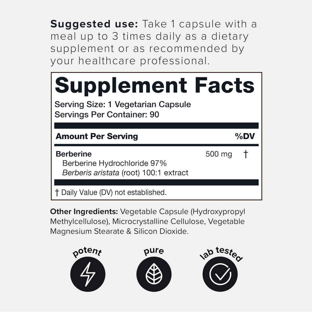 Toniiq Berberine 97p capsules close-up emphasizing premium purity for precise dosing.