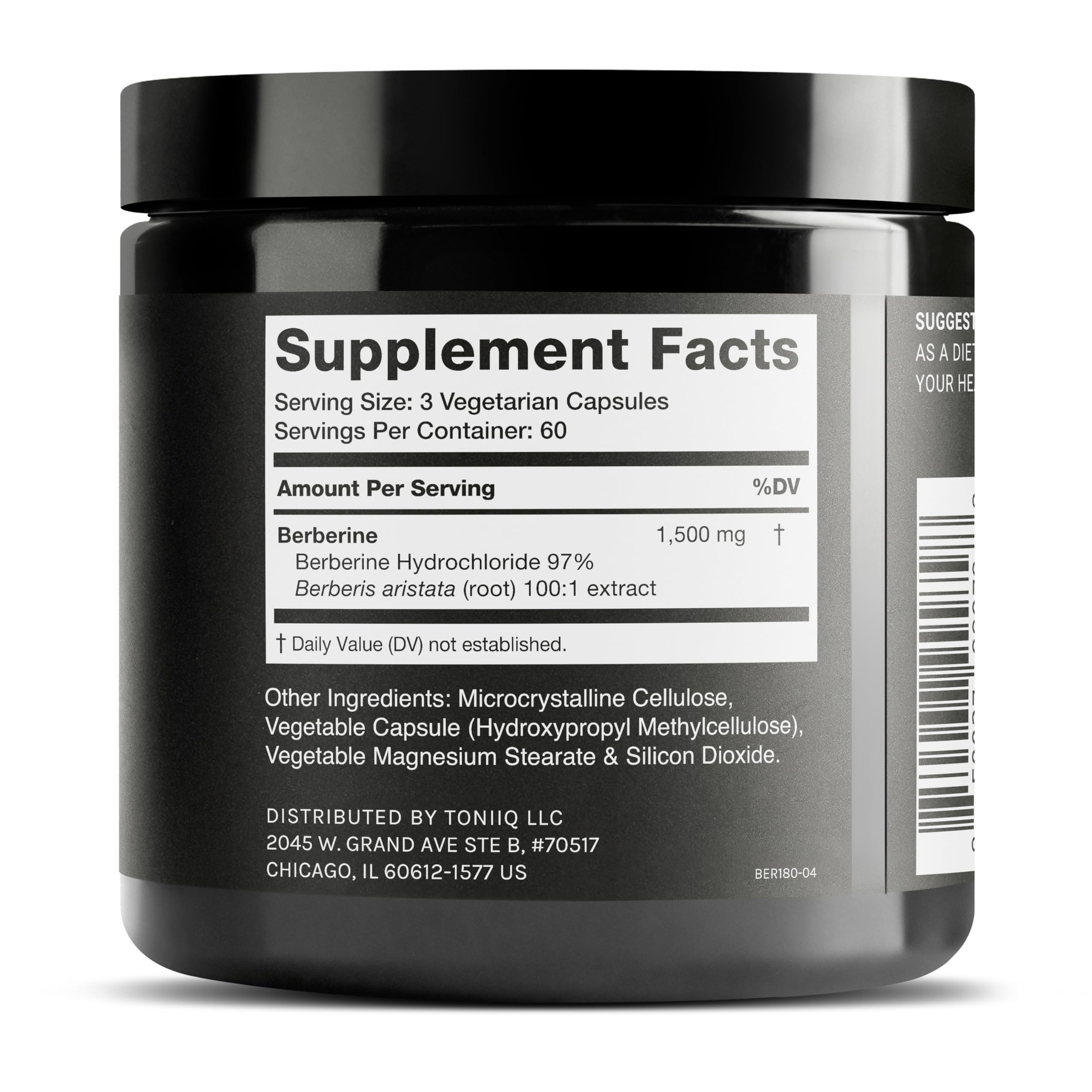 Toniiq Berberine HCl 97% purity jar emphasizes standardized potency and reliability
