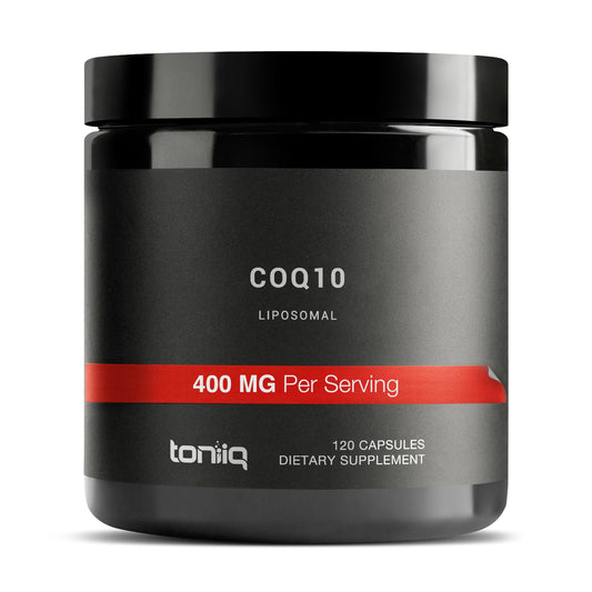 Toniiq CoQ10 bottle with capsules for daily wellness support
