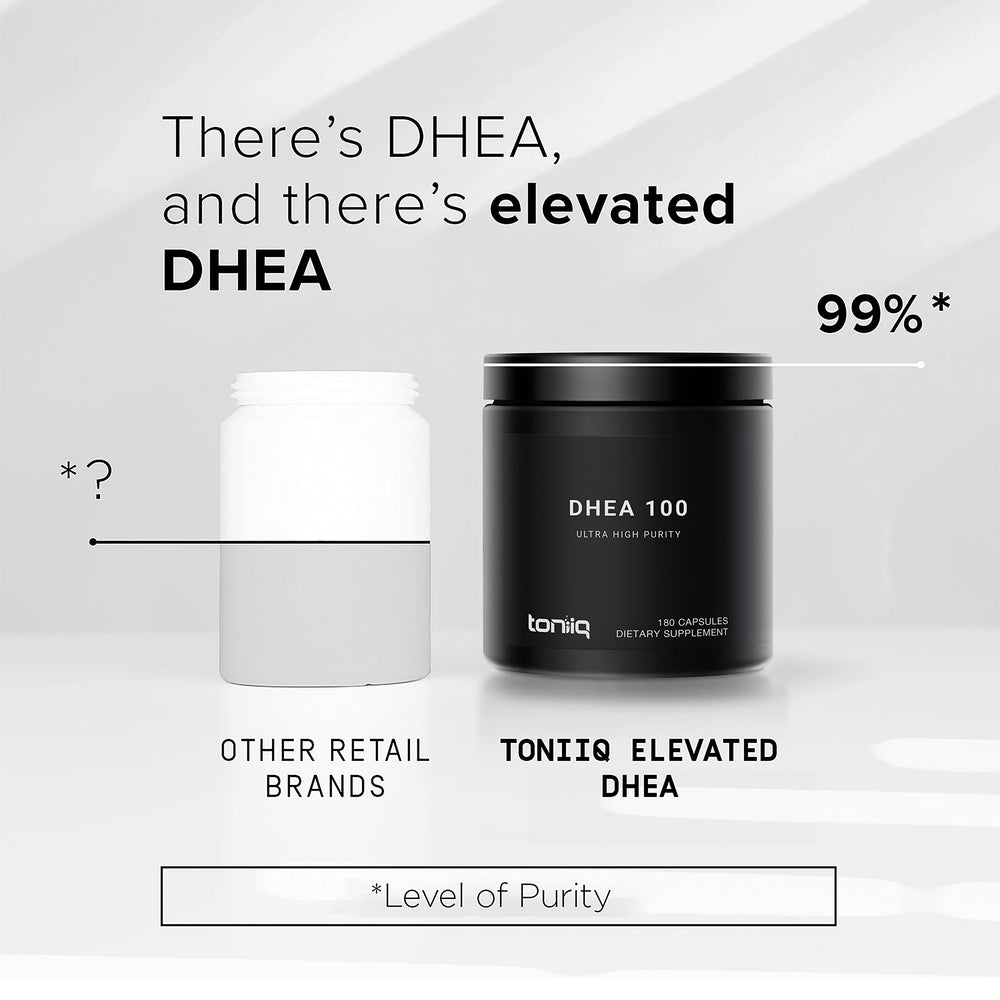Close-up of Toniiq micronized DHEA powder showing fine particles.