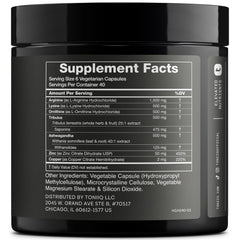 Toniiq HGH supplements bottle back label showing ingredients for energy and recovery.