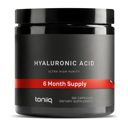 Toniiq Hyaluronic Acid capsules close-up showing purity and texture for daily skin support