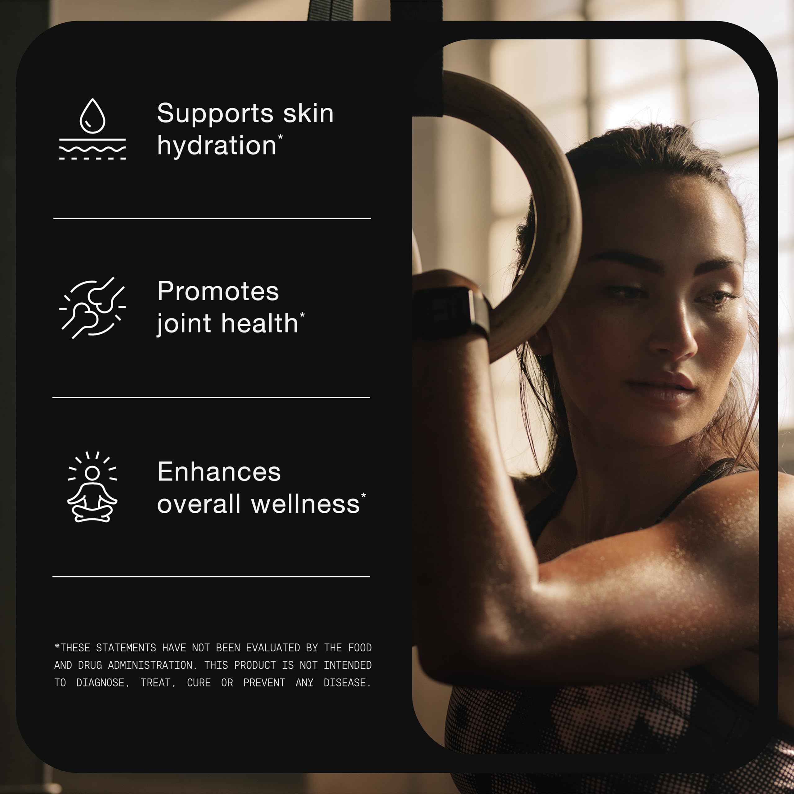 Toniiq Hyaluronic Acid ingredients illustration highlights non-GMO fermentation and vitamin C synergy