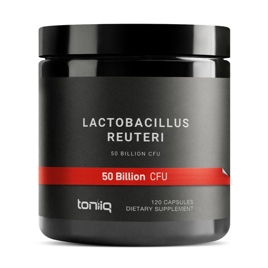 Toniiq L. Reuteri bottle highlighting high-potency probiotic packaging for daily use.