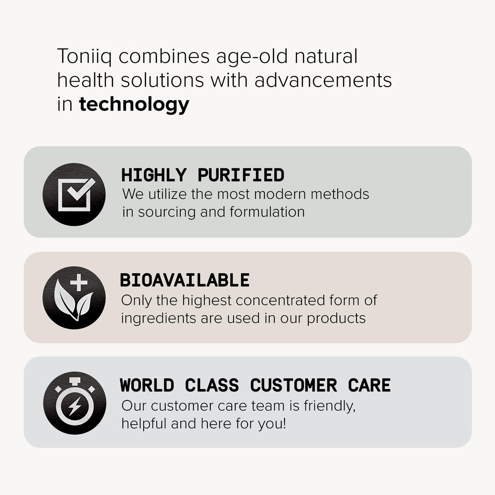 Toniiq Mushroom Coffee third-party testing seal reassures identity and safety.