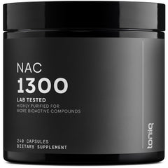 Toniiq NAC 1300mg bottle with high-potency supplement for daily antioxidant support.