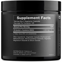 Toniiq NAC capsules close-up highlighting vegetarian format for daily wellness.