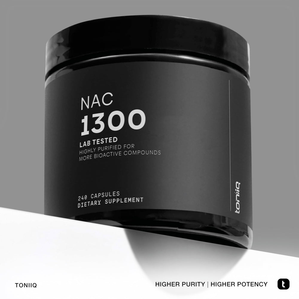 Toniiq NAC label close-up shows purity and potency claims.