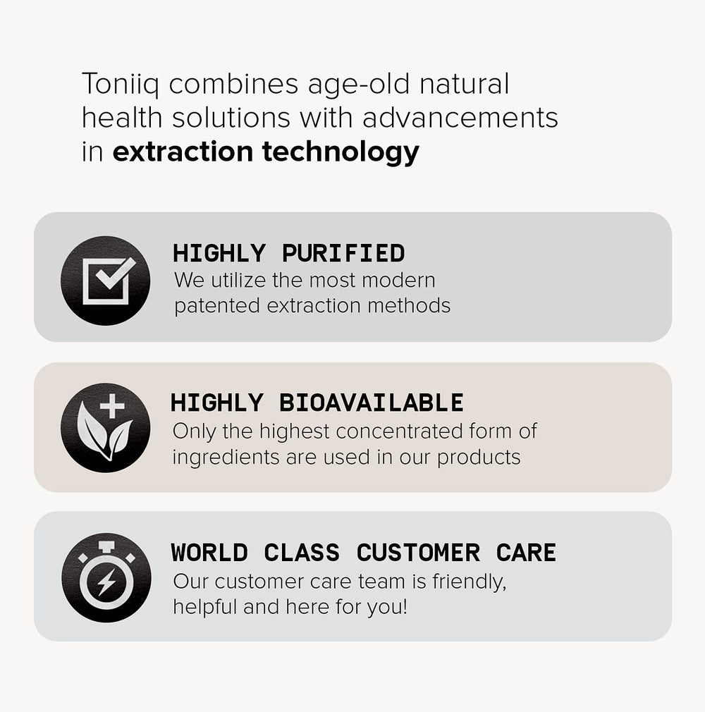 Toniiq NMN powder batch testing logos imply consistent purity.