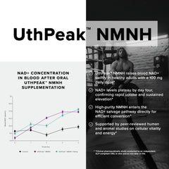 Toniiq NMNH bottle side label highlights batch data and purity.