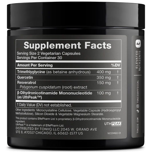 Toniiq NMNH capsules 60-count pack ready for everyday supplementation.