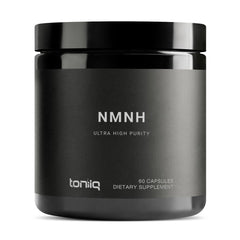 Toniiq NMNH supplement bottle shows premium packaging for NAD+ support.
