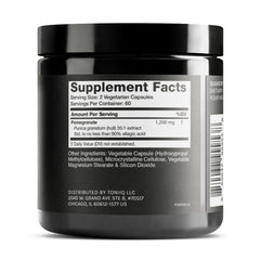 Toniiq Pomegranate Extract capsules close-up highlighting high potency ellalic acid