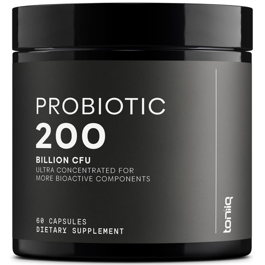 Toniiq probiotic 200Billion capsules for broad gut support.