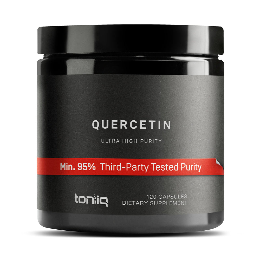 Toniiq Quercetin capsules bottle front showing 1000mg serving and purity