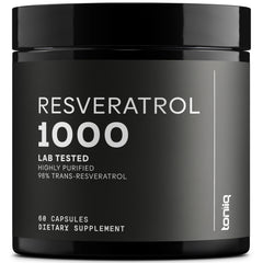 Toniiq resveratrol 1000mg bottle highlighting purity for daily use