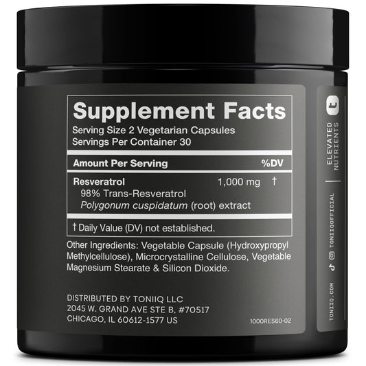 Toniiq resveratrol capsules pack for easy daily supplementation