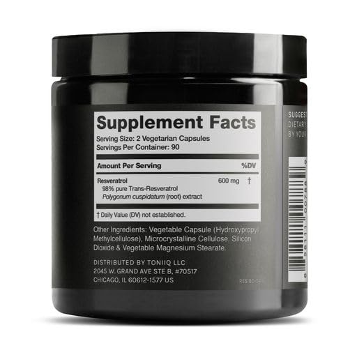 Toniiq Resveratrol capsules arranged for daily supplement use